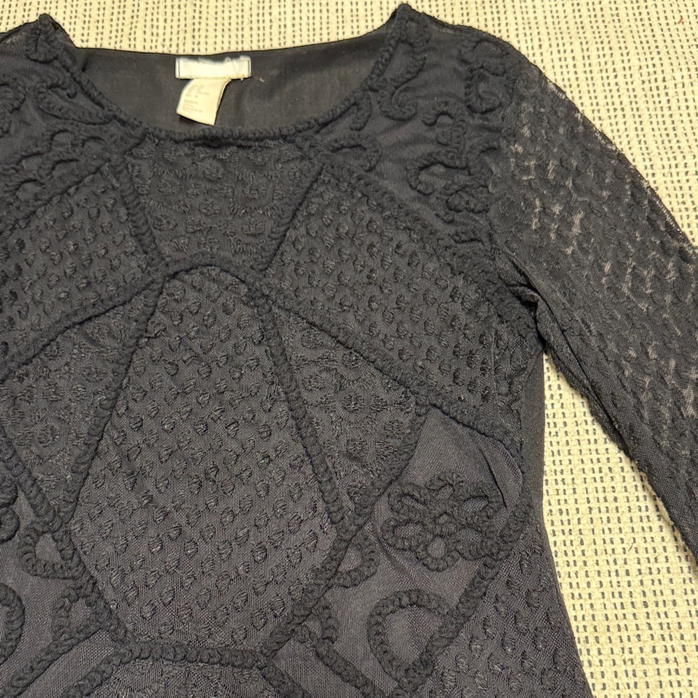 H&M Black Textured Women's Fitted Semi Sheer Long Sleeve Whimsy Goth